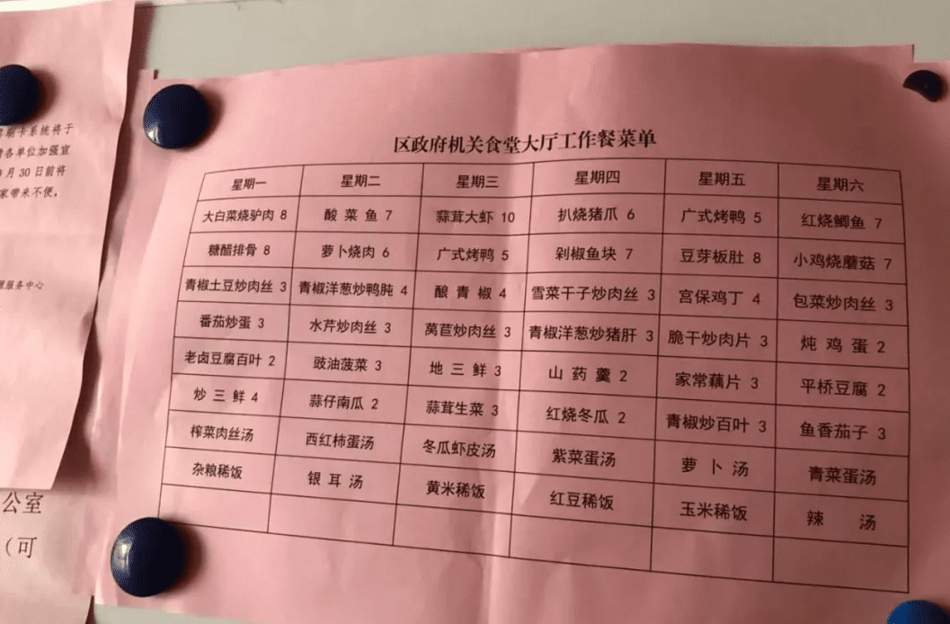 体制内吃饭几乎不花钱，菜品还挺多，有鸡鸭鱼、牛肉